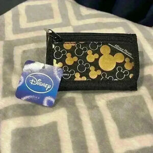 Gold and black Mickey Mouse trifold wallet